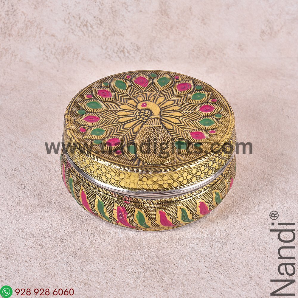 Minakari Peacock Box Red And Green Feather