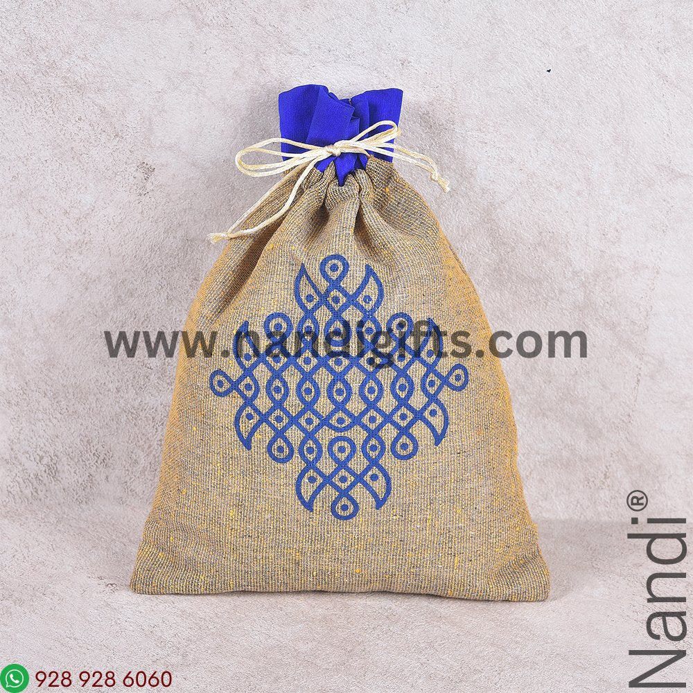 Cotton Jute Rangoli Print Potli String Bag Assorted Colours