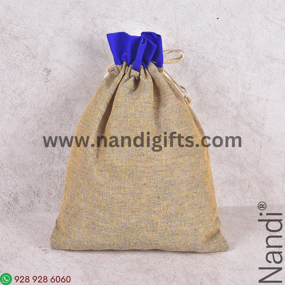 Cotton Jute Rangoli Print Potli String Bag Assorted Colours