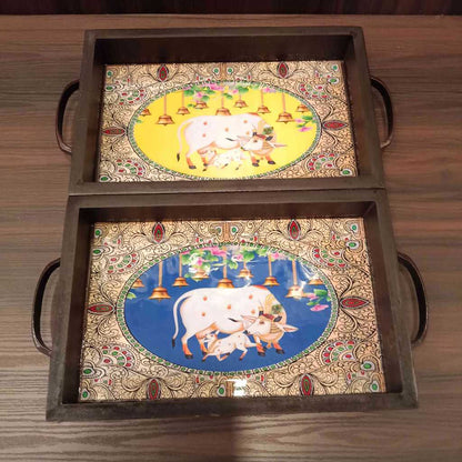 Tanjore-Pichwai Prints Wooden Trays 6X9