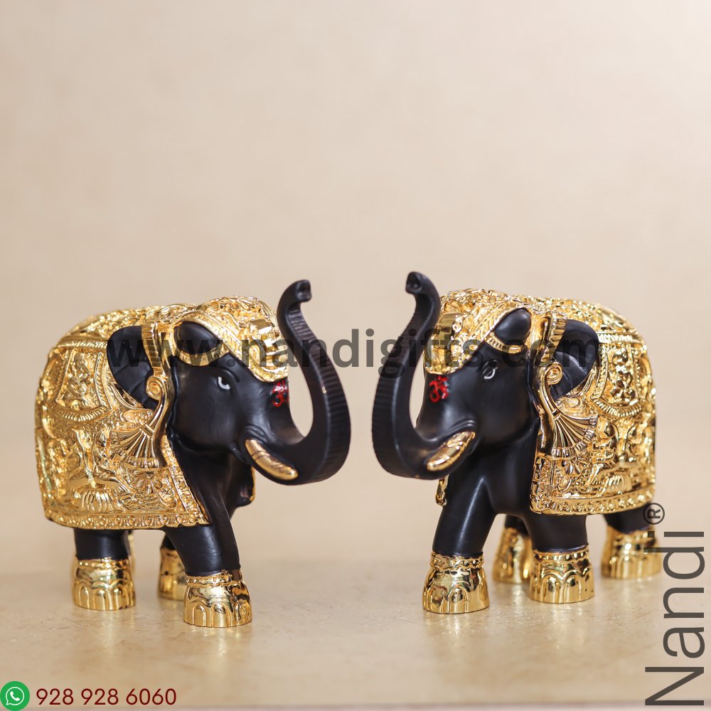 Gold Plated Polyresin Elephant Pair 4