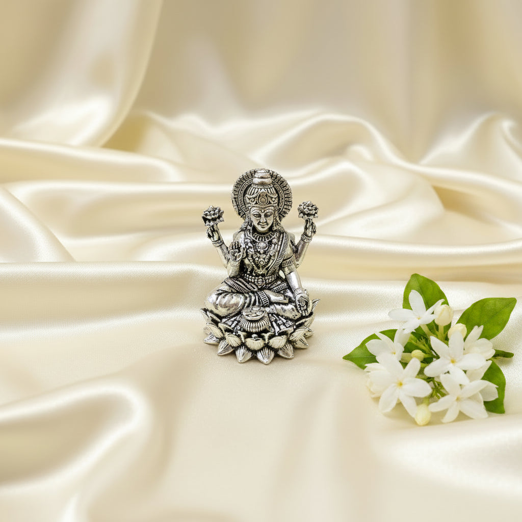 Antiq German Silver Kamal Lakshmi 2.5 Inch