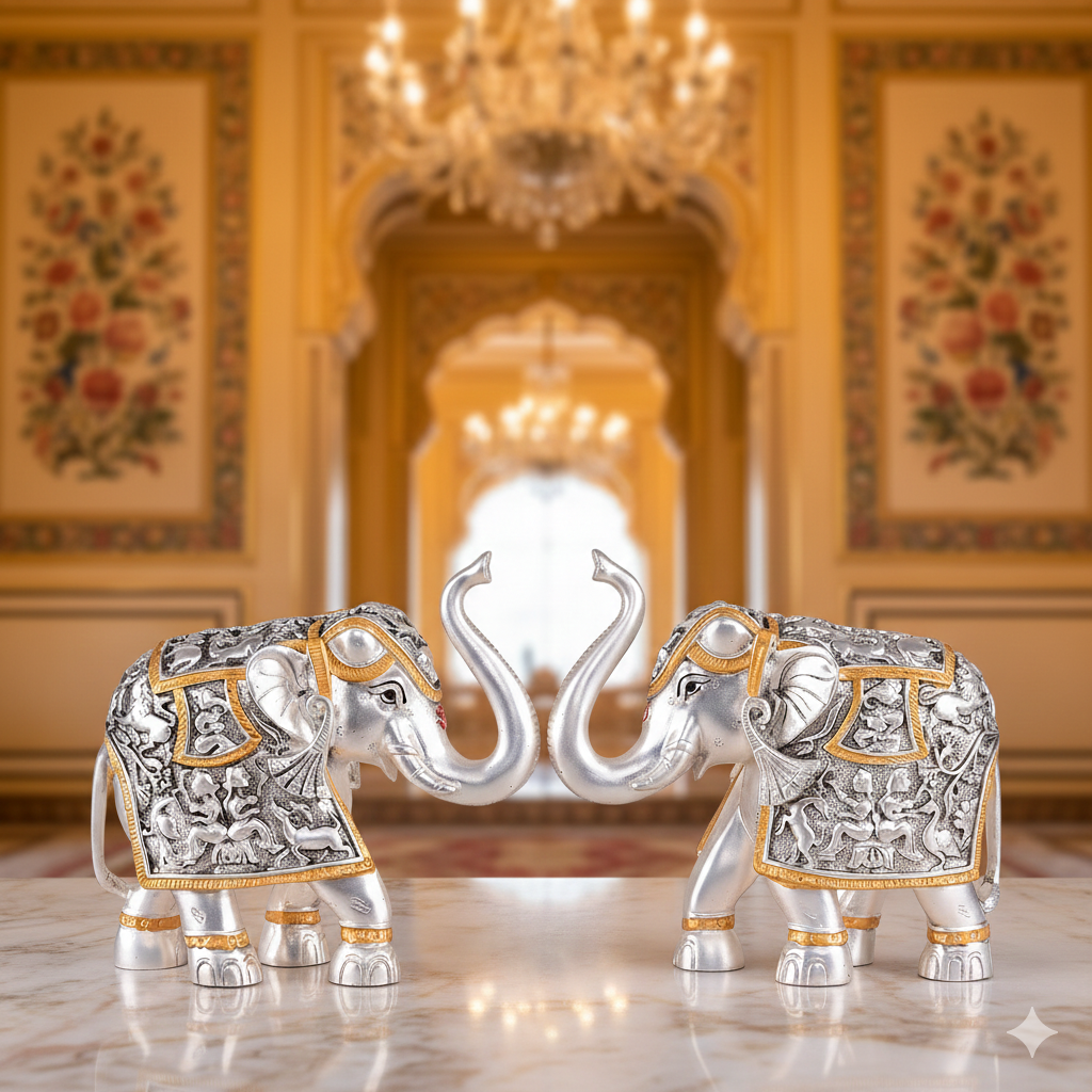 Silver Antiq Elephant Pair 3