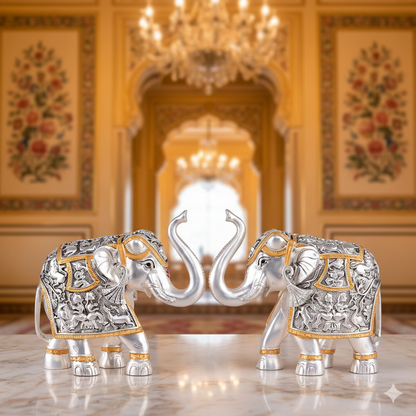 Silver Antiq Elephant Pair 3