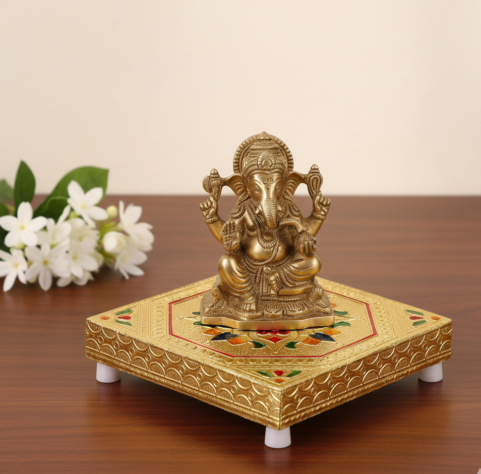 Minakari Pooja Chowki 4x4 inch