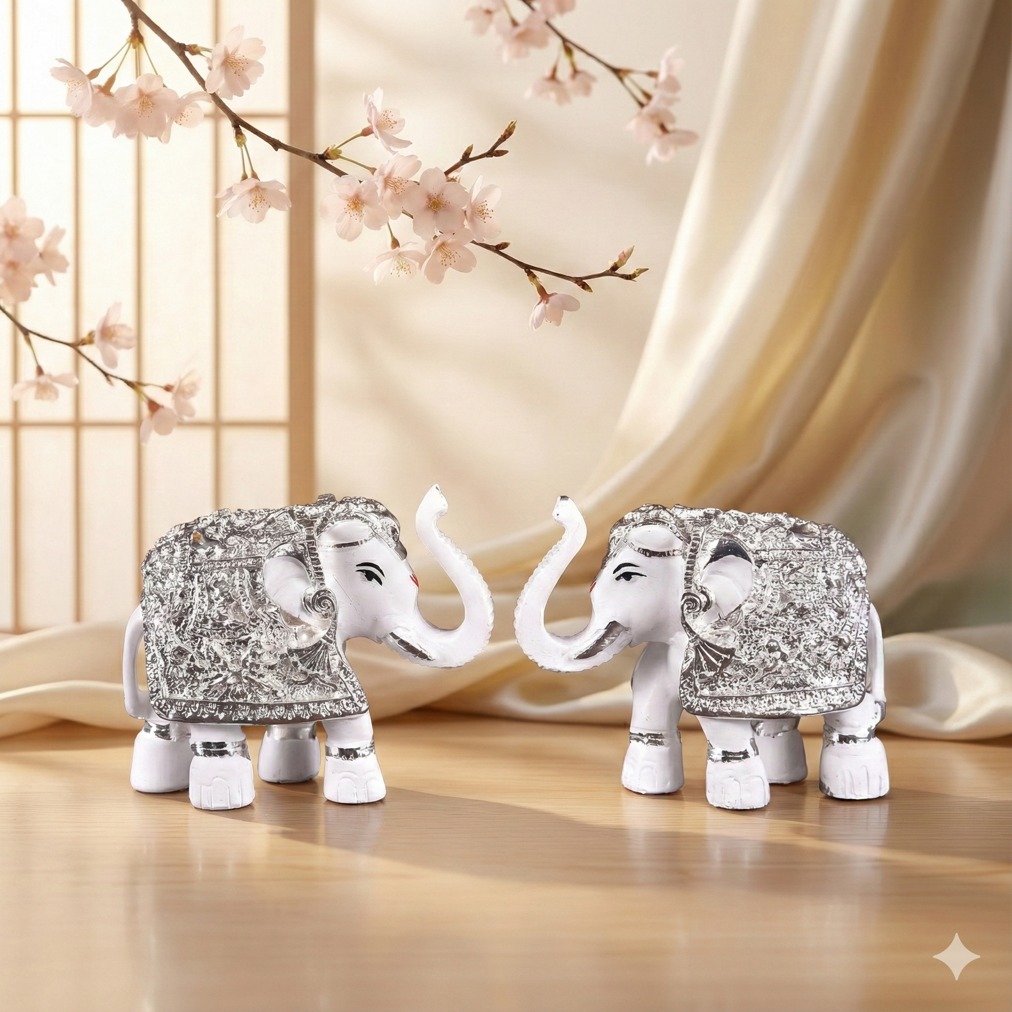 Silver Plated White Elephant Pair 3