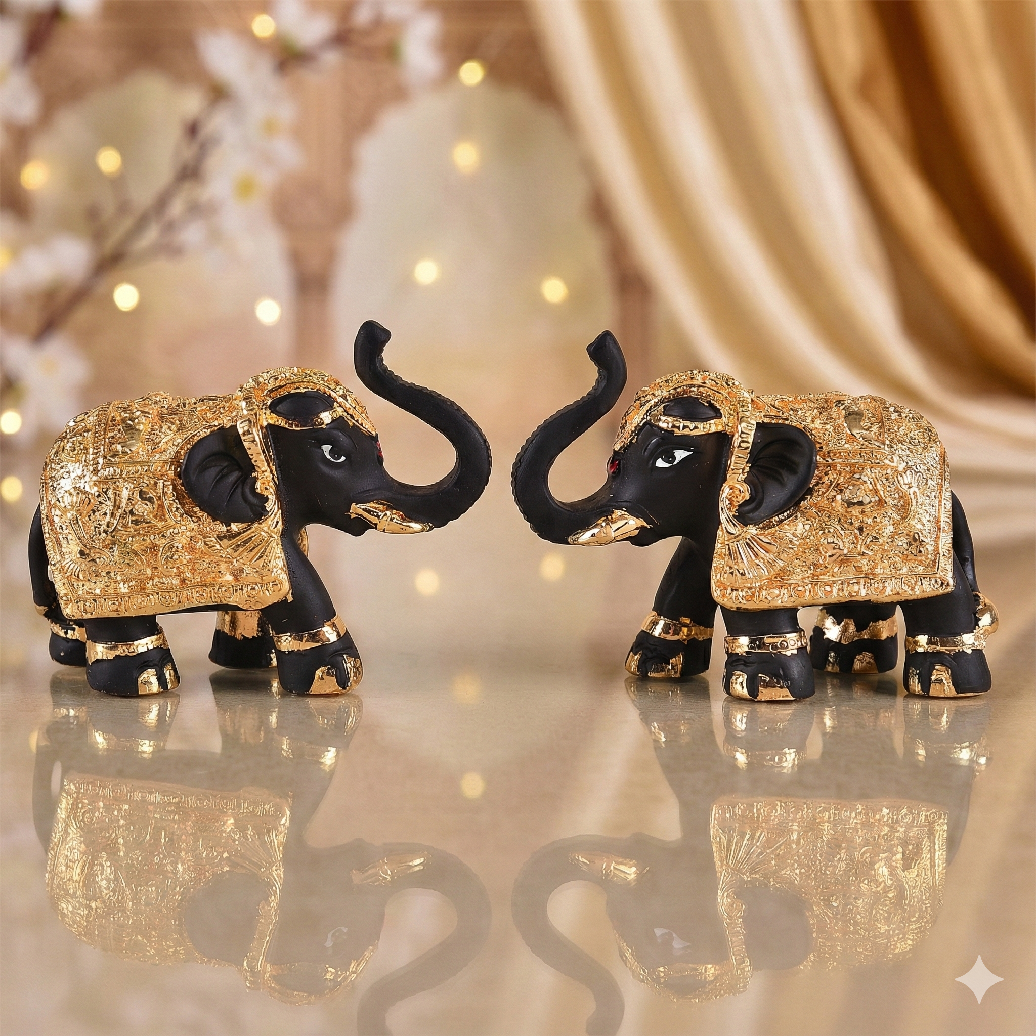 Gold Plated Polyresin Elephant Pair 2