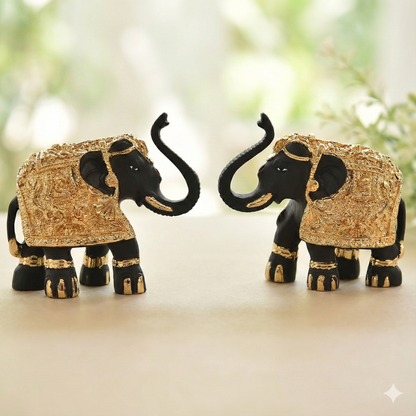 Mini Gold Plated Polyresin Elephant Pair