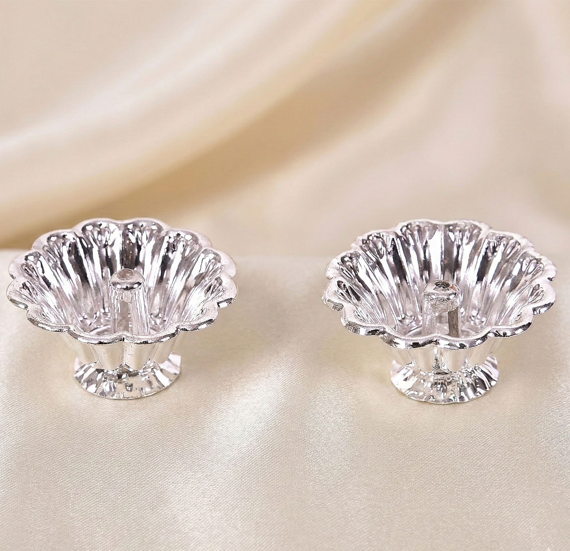 German silver Flower Diya Pair