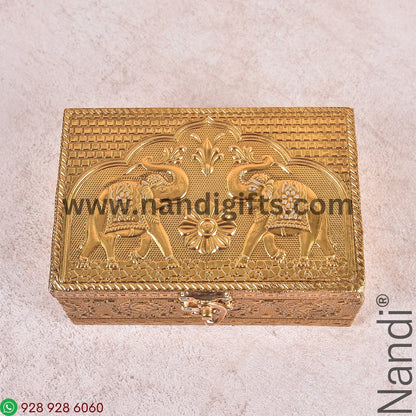 Elephant Emboss Gold Antiq Box 6X4