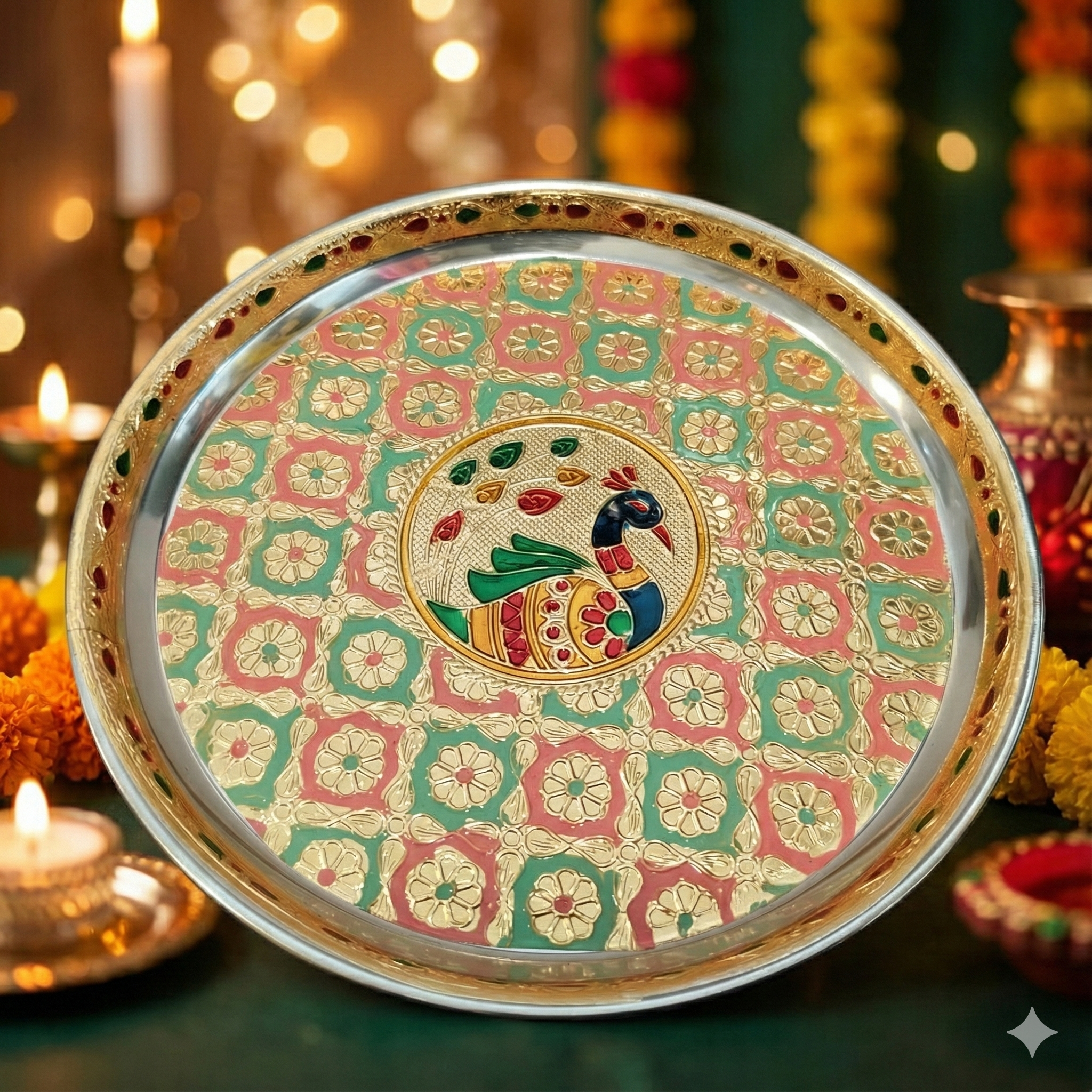 Meenakari Pastel Colour Thali 8 Inch