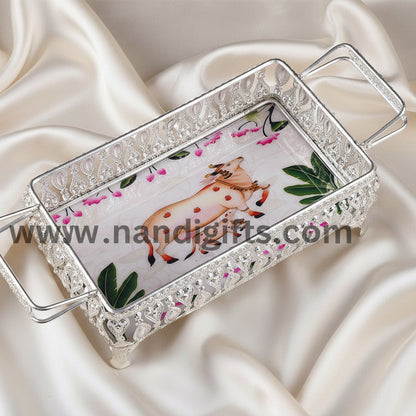 GS Pichwai Cow Tray Rectangular Assorted 7X4