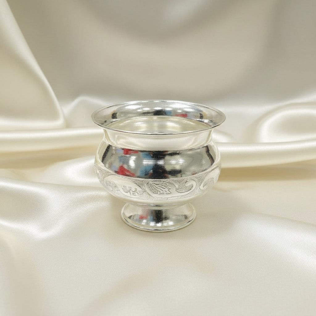 German Silver Matka Bowl With Stand 3.5 Inch