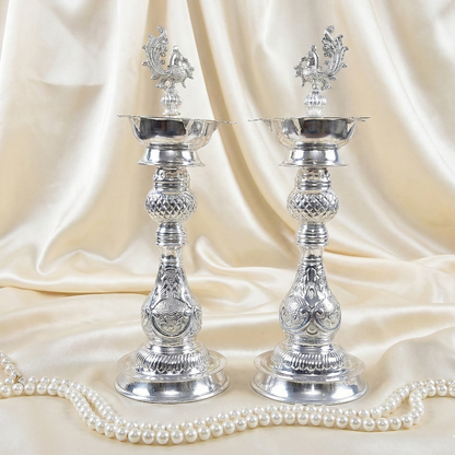 german silver diya 18inch home decor