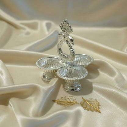 GS Peacock Kumkum holder 3 Bowl