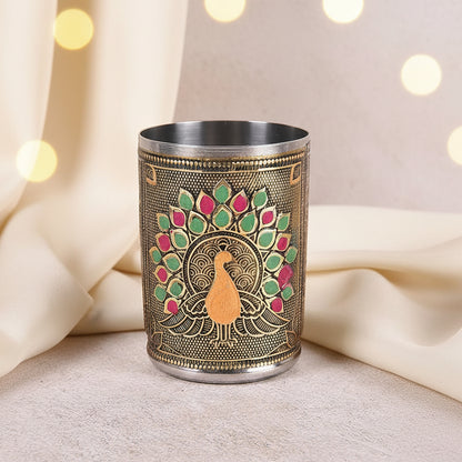 Golden Antiq Peacock Glass Minakari