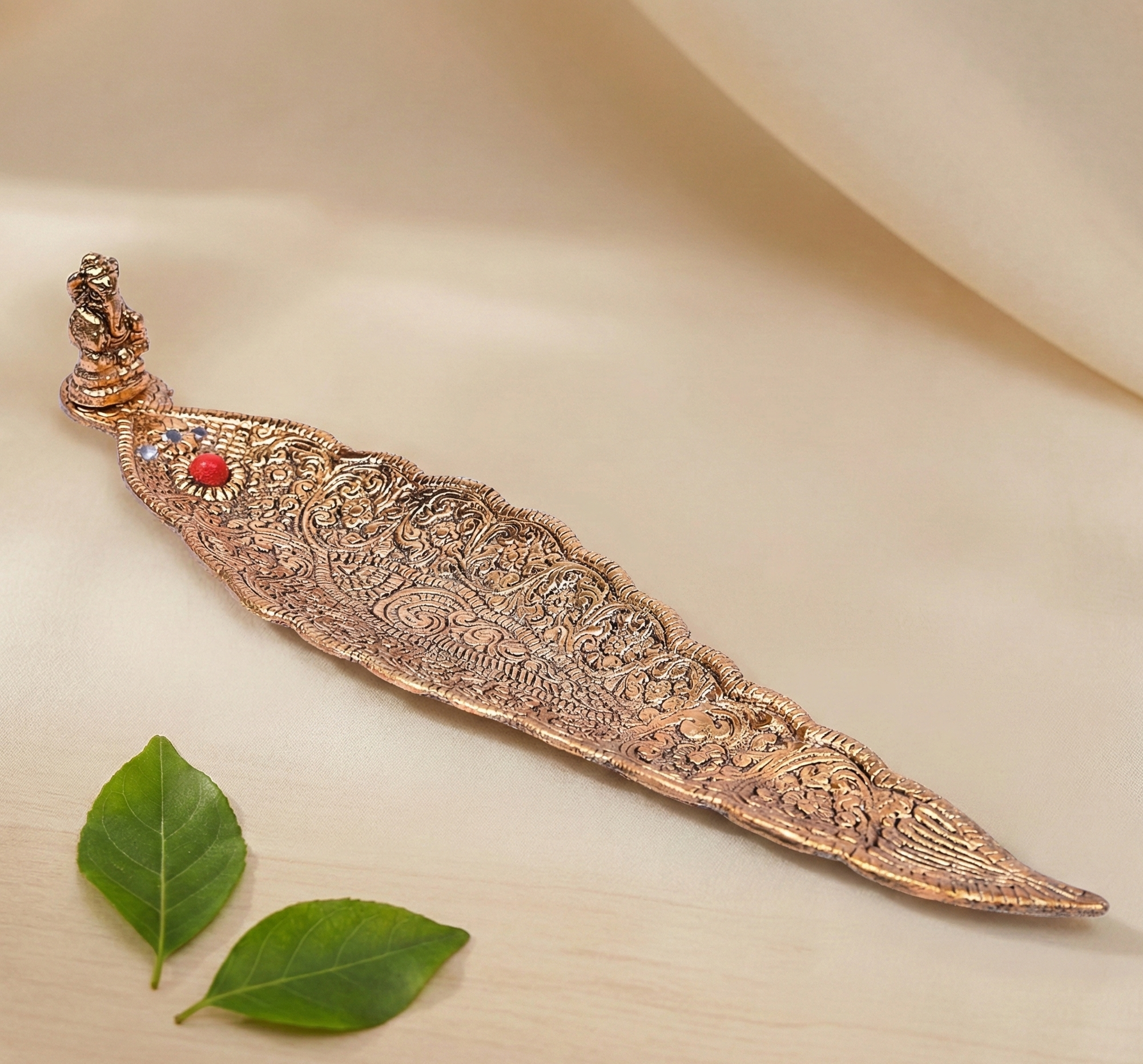 golden antique agarbathi leaf holder pooja decor