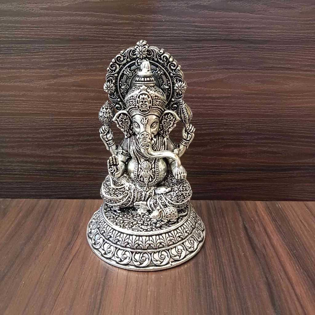 Antiq German Silver Ganesh Mahrav 5 Inch
