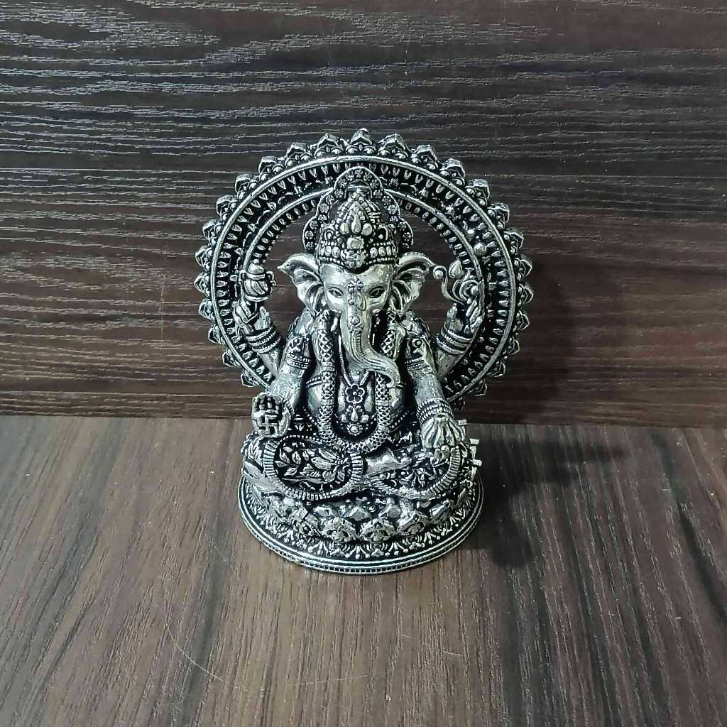 Antiq German Silver Ganesh Round Mahrav 3 Inch