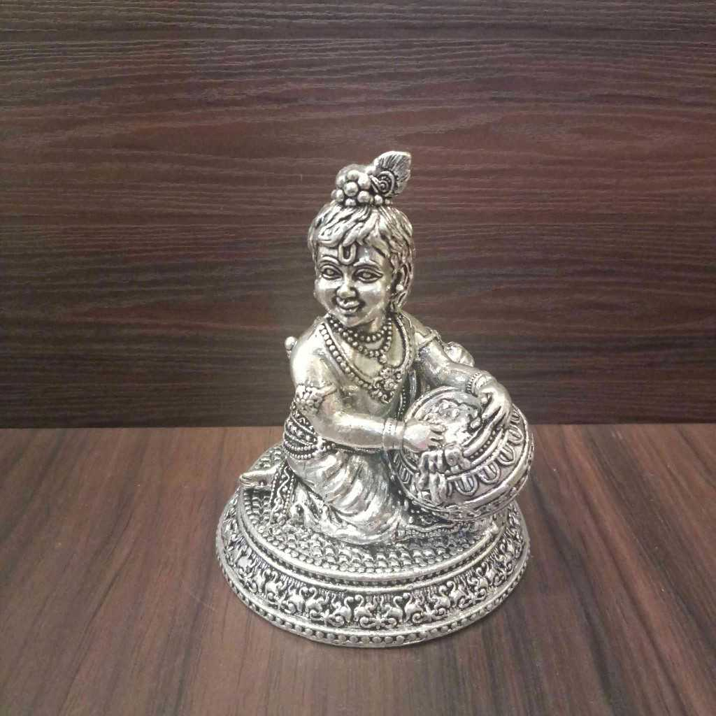 Antiq German Silver Makhan Krishna 4 Inch