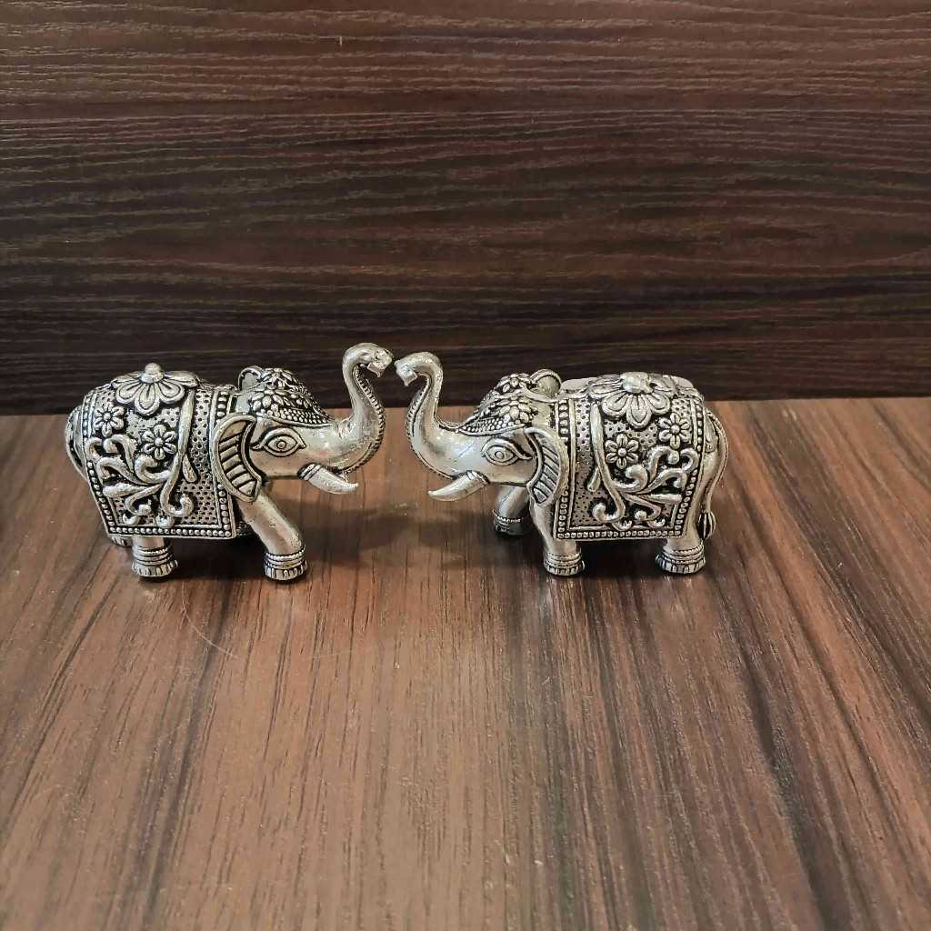 Antiq German Silver Elephants Kalakari Pair 2 Inch