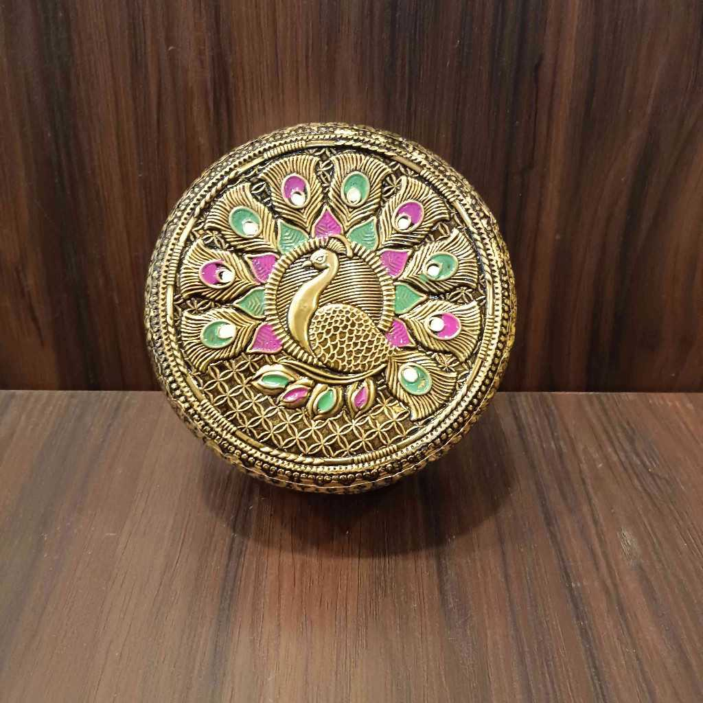 Golden Antiq Minakari Peacock Box New