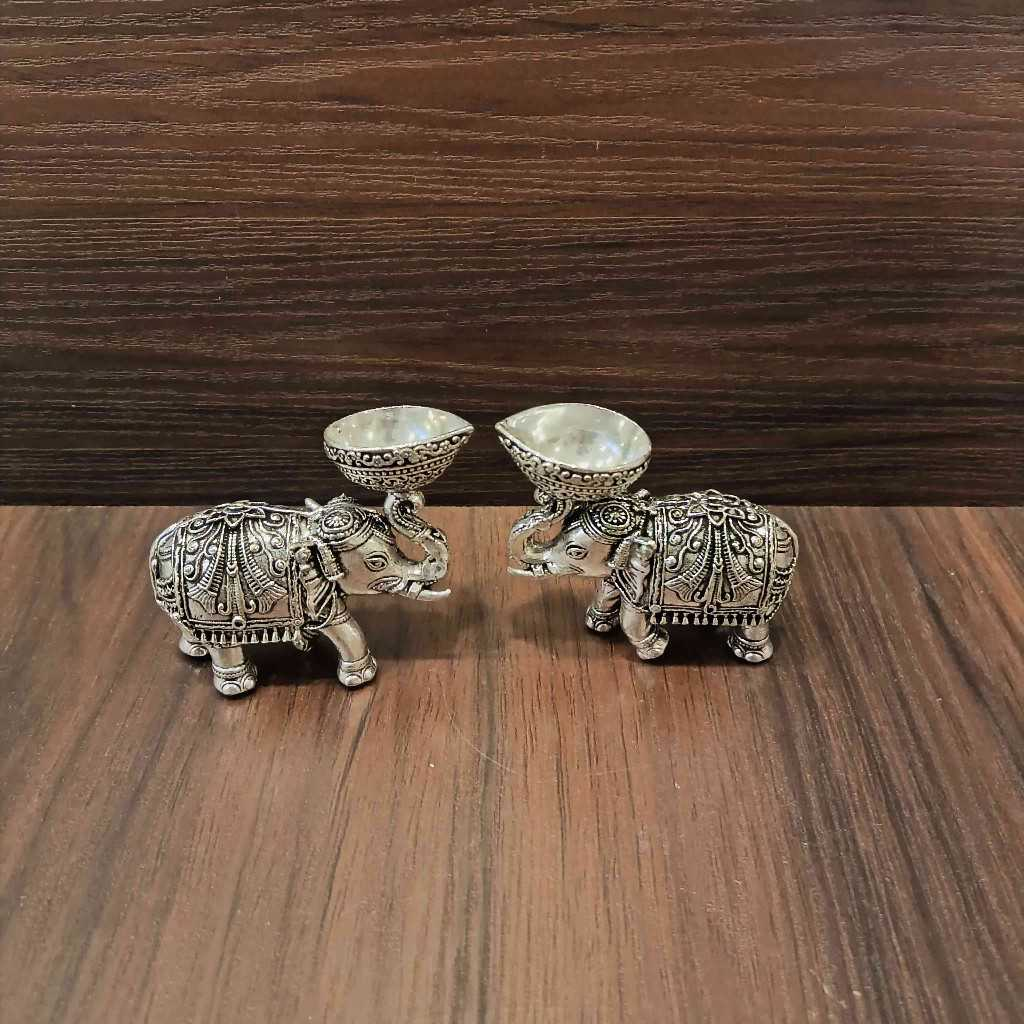 Antiq German Silver Elephant Trunk Diya 2 Inch