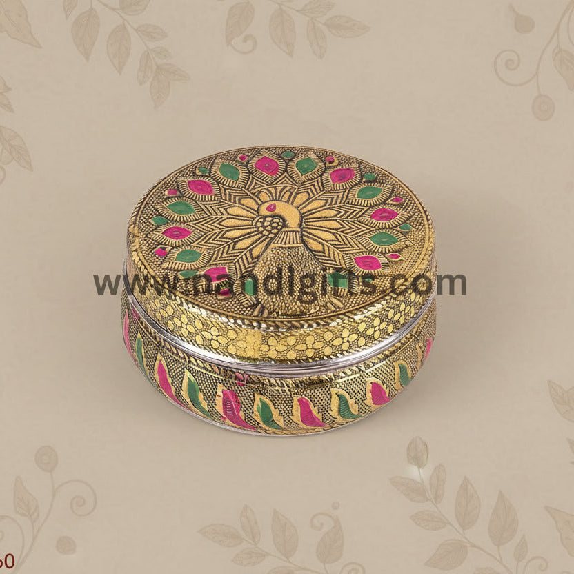 Minakari Peacock Box Red And Green Feather