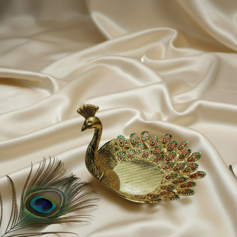 Meenakari Peacock Bowl Fiber Gold