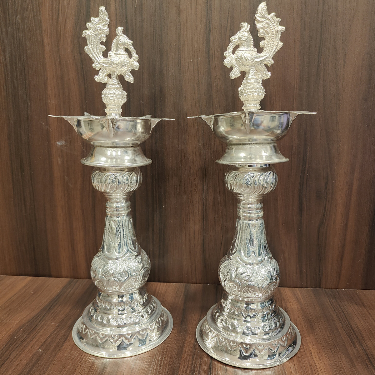 GS Peacock diya 13 Inch Pair