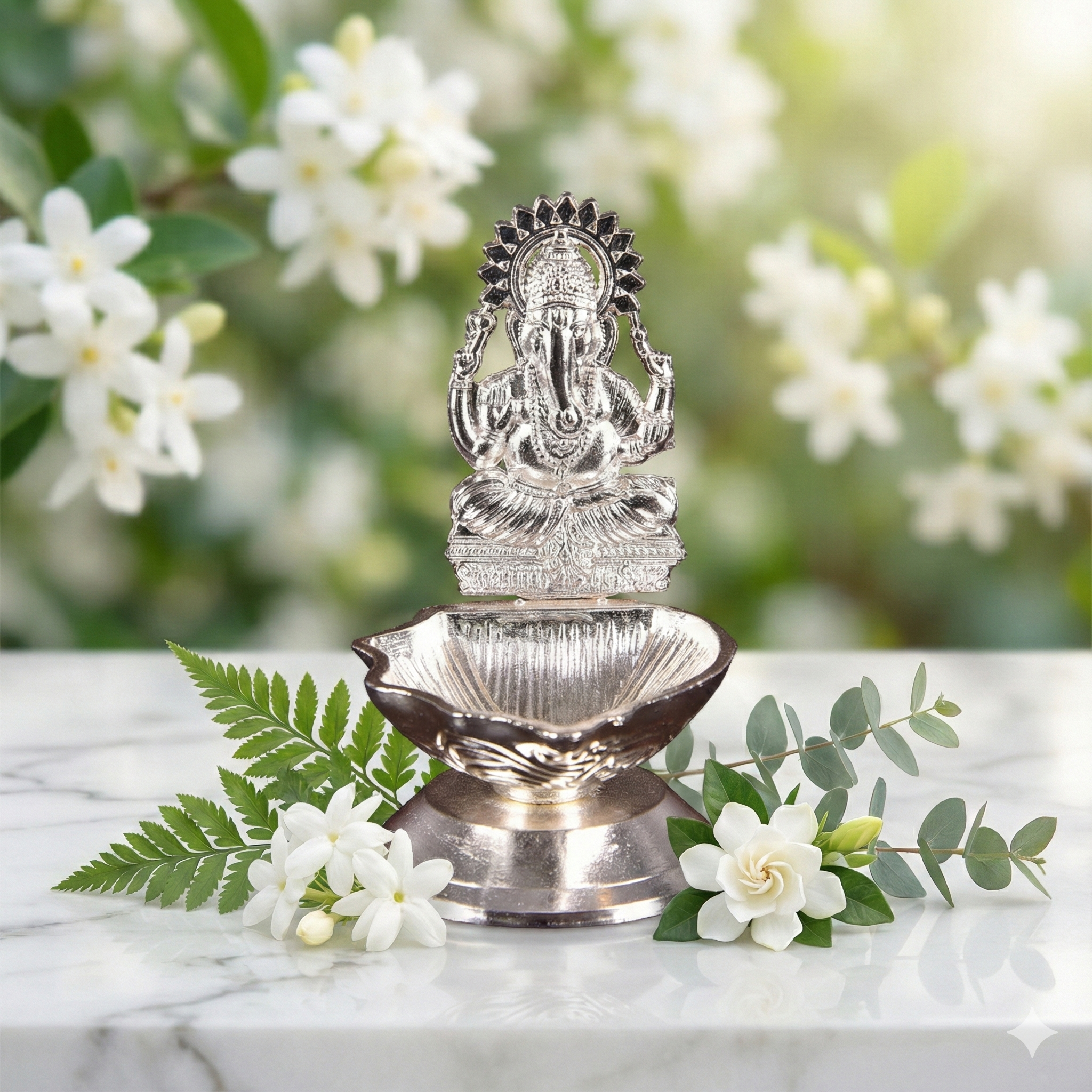 silver ganesh diya 
