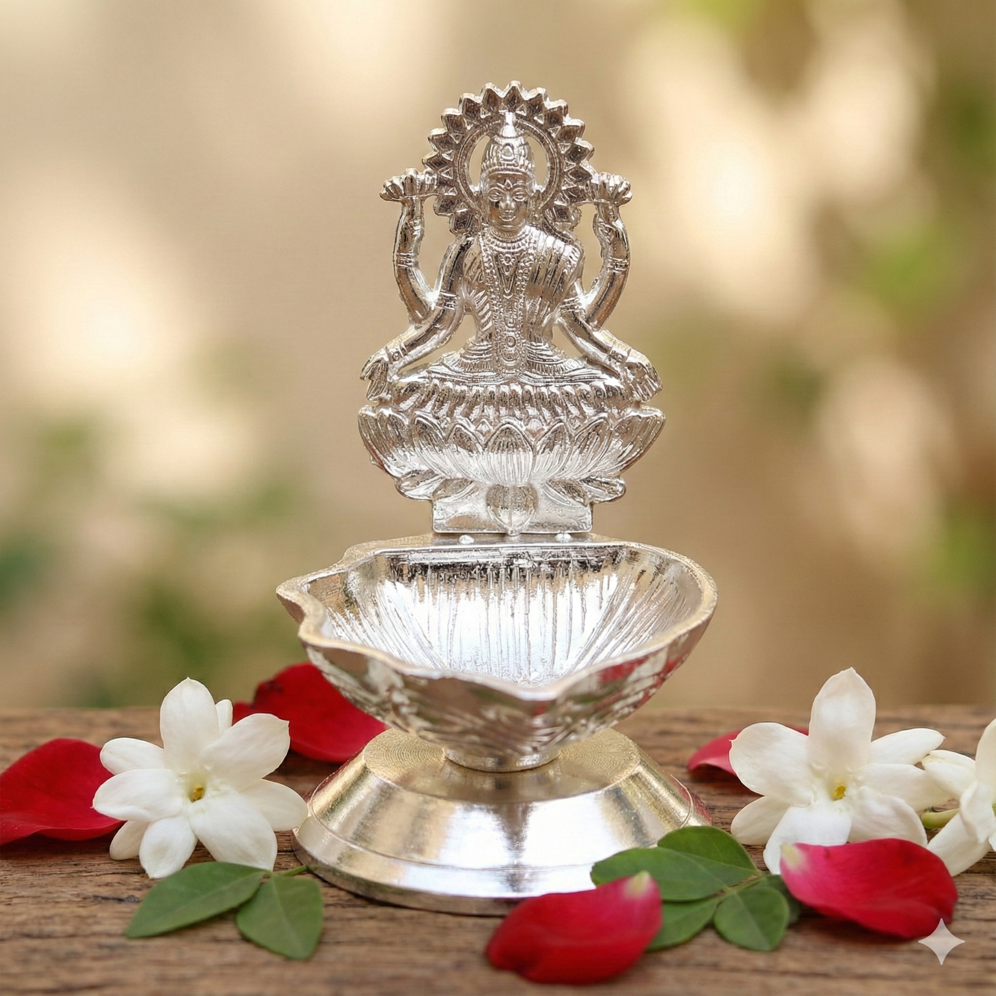 silver plated lakshmi diya pooja decor