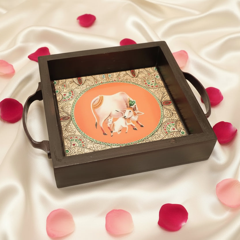 Tanjore-Pichwai Prints Wooden Trays 6x6